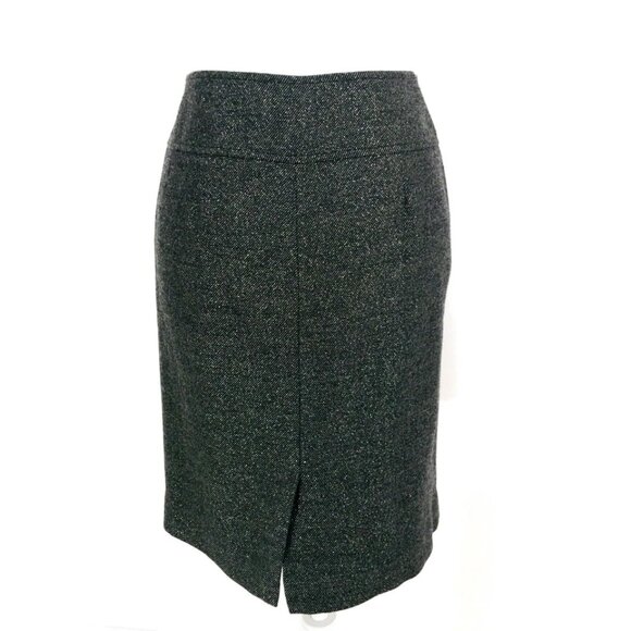 Ann Taylor Wool Blend Skirt Sz 8 Black/Gold Tweed Straight Pleated Pockets - Picture 4 of 8